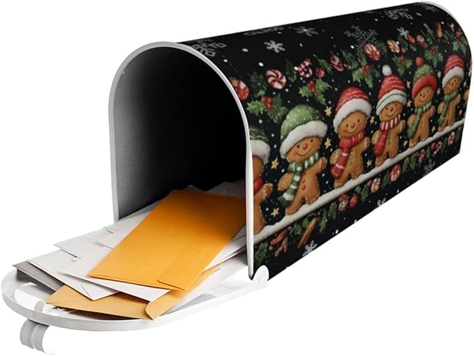 Christmas Gingerbread Man Mailbox Covers Magnetic Letterbox Covers 21x18 Inch for Garden Outdoor Decoration