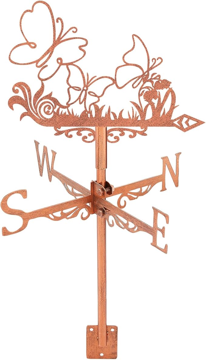 SUPERDANT Butterfly Weather Vane Tussock Wind Vanes for Yard Metal Weathervane Roof Mount for Gardens Outside Reddish Copper Weathervanes Farmhouse Farm Barn Sheds Patio Decorations