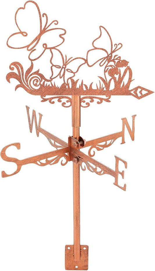 SUPERDANT Butterfly Weather Vane Tussock Wind Vanes for Yard Metal Weathervane Roof Mount for Gardens Outside Reddish Copper Weathervanes Farmhouse Farm Barn Sheds Patio Decorations