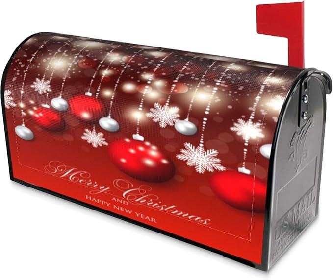 Christmas Mailbox Covers Red Glitter Snowflake Ball Magnetic Letter Post Box Cover Standard Size 25.5 x 21 Inch Garden Yard Home Decorative