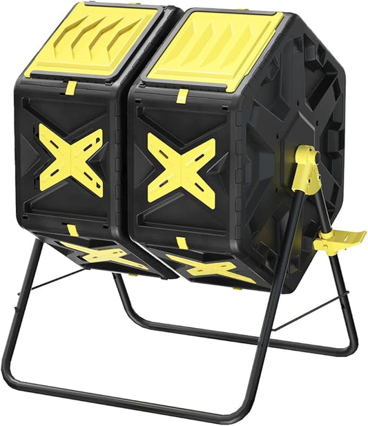 Compost Bin Outdoor - 2 X 18.5 Gal Dual Chamber Compost Tumbler,BPA Free Outdoor Rotating Composter with Easy-Turn, Fast-Working System