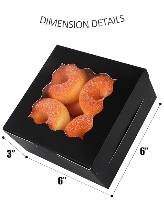 qiqee Black Cookie Boxes with Window 36packs 6x6x3 Black Bakery Box Pastry Box for Wedding Favor Birthday ＆ Party