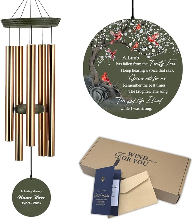 Personalized Cardinal Wind Chimes, 36inch Memorial Wind Chimes, Custom Sympathy Gifts, in Loving Memory of Dad/Mom, Condolences Wind Chime for Loss of Loved Ones (Produced in USA)