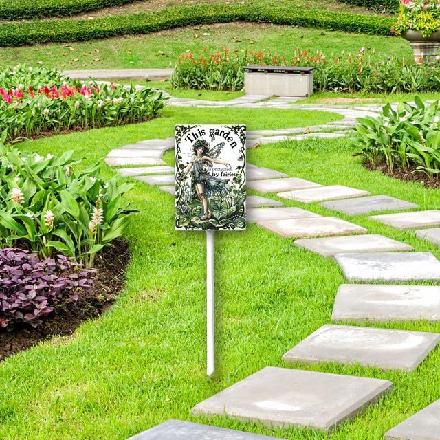 Uptell This Garden is Protected By Fairies Yard Signs with Stakes Aluminum Sign for House/Front Door Outdoor Decoration,Weather Resistant 8x12 Inch