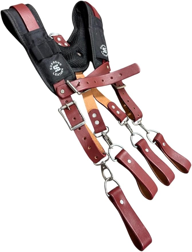 Padded Tool Belt Suspenders – Adjustable Work Suspender with 4 Detachable D-Loops – For Construction, Carpentry, & More