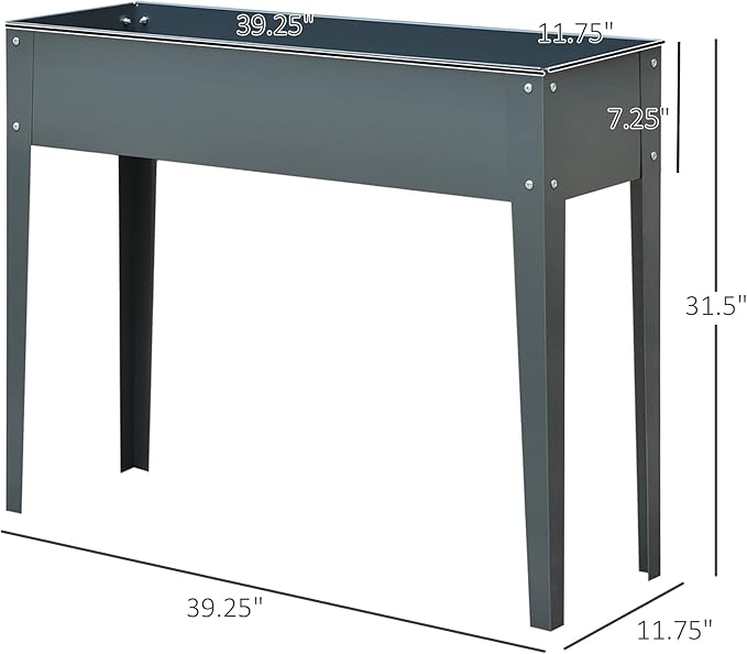 Outsunny Metal Raised Garden Bed, Elevated Planter Box with Legs and Drain Holes, Dark Gray
