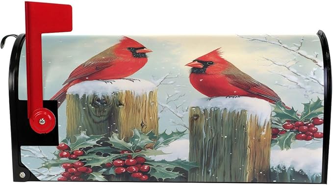 SUABO Mailbox Cover Two Cardinals Oversize Magnetic Mailbox Covers Wraps for Christmas Home Yard Garden Decor