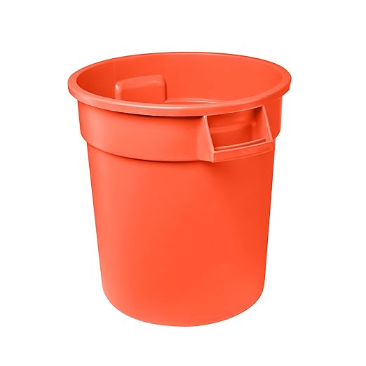 Feed and Seed Storage Container, 20 Gallon Orange Round Commercial Trash Can/Ingredient Bin, Food Storage Plastic Bin, Use in Agricultural, Gardening, or Household
