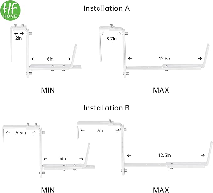 HFHOME Set of 2 Adjustable Window Planter Box Brackets, White Brackets for Window Boxes Planters, Planter Shelving with Adjustable Size The Width of The Bottom of The Planter Box