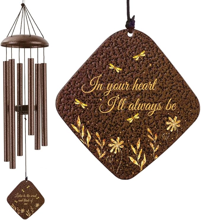Memorial Sympathy Wind Chimes for Outside Clearance, Dragonfly Wind Chimes for Loss of Loved One Mother Father for Bereavement/Condolence/Funerary Gift Idea,32'' Bronze