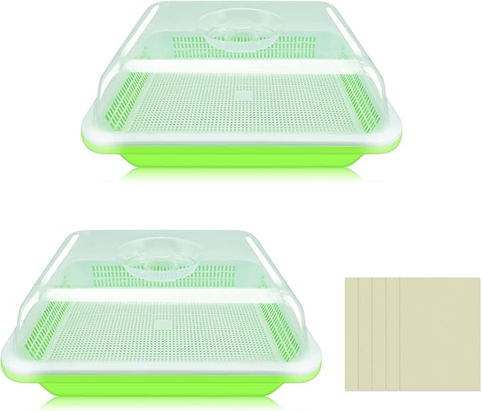 Legigo 2 Pack Seed Sprouter Trays with Lids- Soil-Free Cultivation Germination Tray, BPA Free Micro Greens Growing Trays Seed Sprouting Trays Kit with Germinating Paper for Wheatgrass, Beans and More