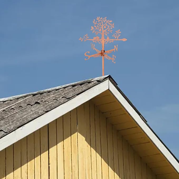 SUPERDANT Pear Tree Weather Vane Tree Leaves Wind Vanes for Yard Pears Metal Weathervane Roof Mount for Gardens Outside Reddish Copper Weathervanes Farmhouse Farm Barn Sheds Patio Decorations