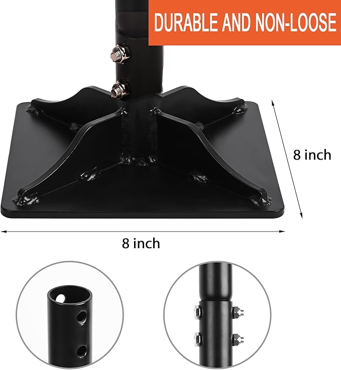 Steel Tamper 8in×8in, 45in Long-Handled Hand Tamper with Rubber Grip, Durable Ground Tamper, Ideal for Leveling Garden Soil, Gravel, as Well as Laying Floor Tiles and Repairing Blacktop