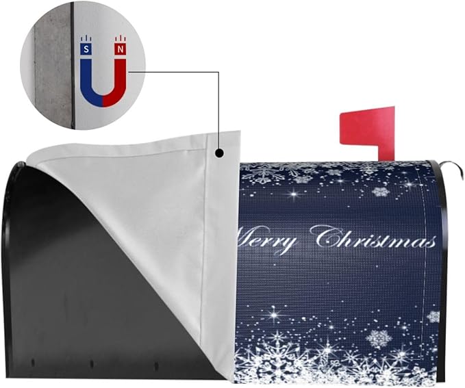 Christmas Mailbox Covers Blue Winter Snowflake Tree Magnetic Letter Post Box Cover Standard Size 21 x 18 Inch Garden Yard Home Decorative