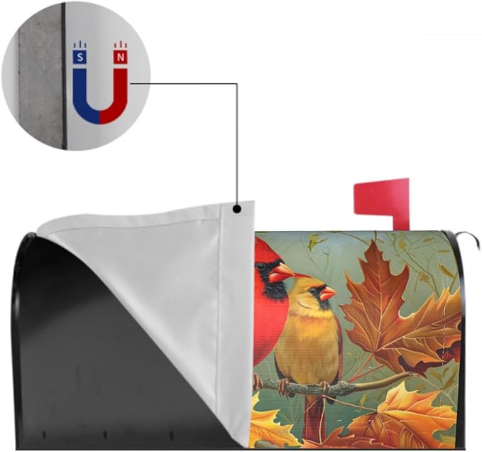 Fall Birds Mailbox Cover Magnetic, Autumn Maple Leaves Chestnut Tree Mailbox Wrap, Large Size 25.5x21 Inch Waterproof Letter Post Cover for Garden Yard Outdoor Seasonal Decor