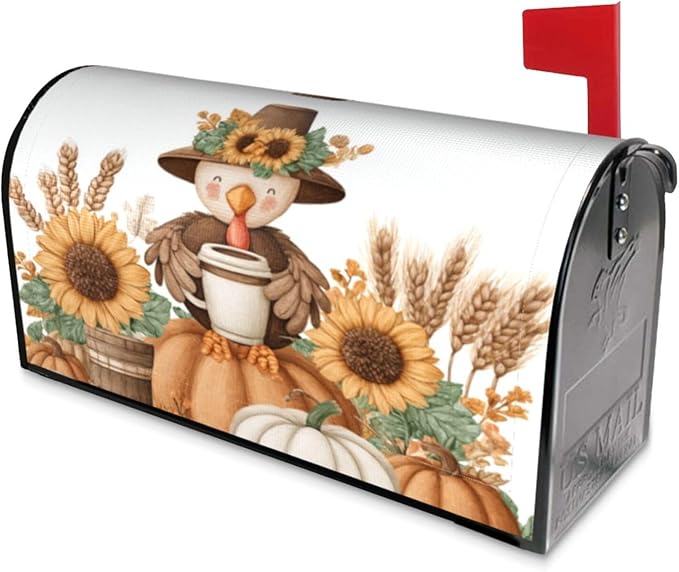 DADABULIU Mailbox Covers Thanksgiving Turkey Pumpkin Fall Magnetic Letter Post Box Cover Standard Size 25.5 x 21 Inch Garden Yard Home Decorative