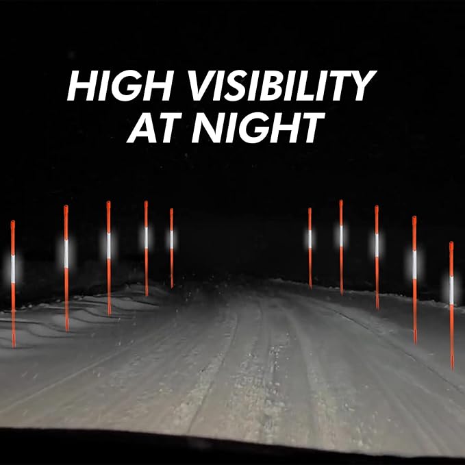 4ft Pro Snow Stakes - 48" x 5/16" Driveway Markers, Pointed Tip, Hy Viz Reflective Tape, Armor Cap (Choose Color/Quantity) (100, Orange)