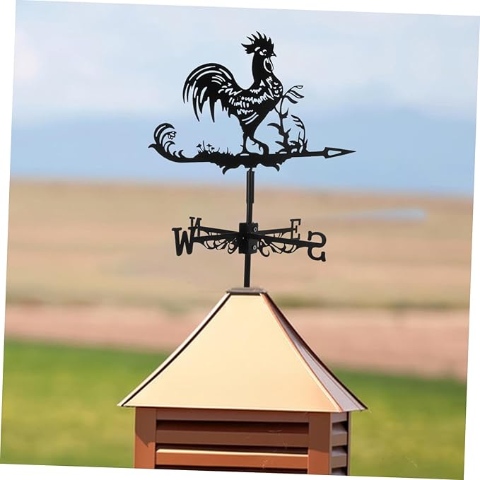 Wrought Iron Rooster Weather Vane 23.4 Inch Metal Farmyard Roof Mount Wind Direction Indicator Garden Outdoor D Cor