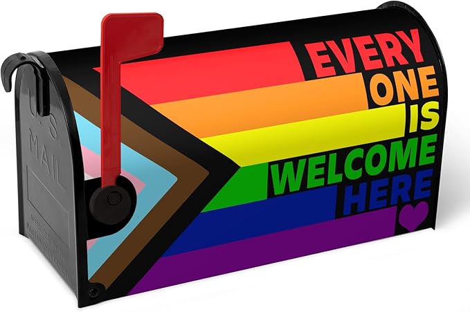 Pride Mailbox Cover Large Size Rainbow Gay Lesbian Transgender Bisexual LGBTQ Magnetic Mailbox Wrap Every One Is Welcome Here Post Letter Mail Box Covers Outdoor Decor Oversized 25.5 X 21 Inch