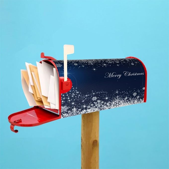 Christmas Mailbox Covers Blue Winter Snowflake Tree Magnetic Letter Post Box Cover Standard Size 25.5 x 21 Inch Garden Yard Home Decorative