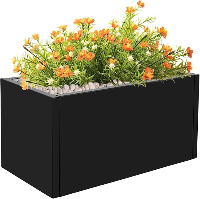 Rectangular Steel Planter Box Large Metal Outdoor Planter Grow Box Heavy Duty Natural Flower Plant Pot for Outdoor Indoor Backyard Deck Garden and Patio, 25" L x 12" W x 12" H