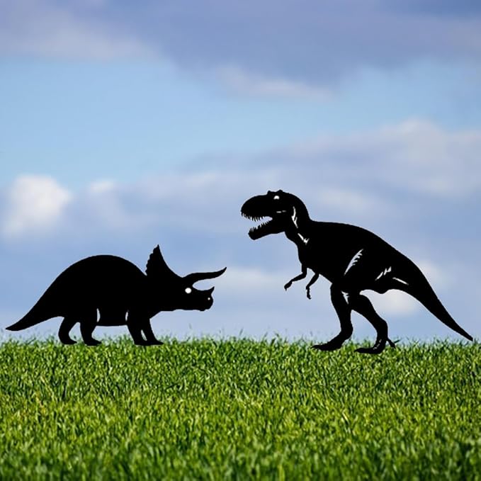 Dinosaur Metal Decorative Garden Stakes Dinosaur Gifts for Women Men Mom Birthday Gifts Silhouette Statues for Garden Decor, Yard Art, Patio, Outside, Lawn Ornaments, Outdoor Decorations