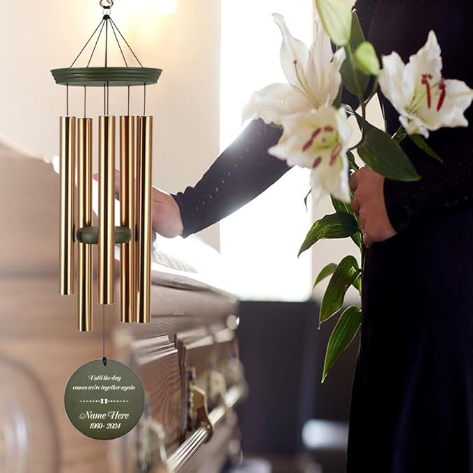 Memorial Wind Chimes Personalized, 36inch Sympathy Wind Chime Custom Name, Life Tree Butterfly Memorial Gifts, for Loss of Loved Dad/Mom, Deep Tone Decor Outside (Produced in USA)