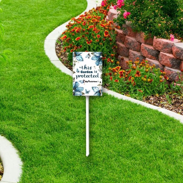 Uptell This Garden is Protected By Fairies Yard Signs with Stakes Aluminum Sign for House/Front Door Outdoor Decoration,Weather Resistant 8x12 Inch