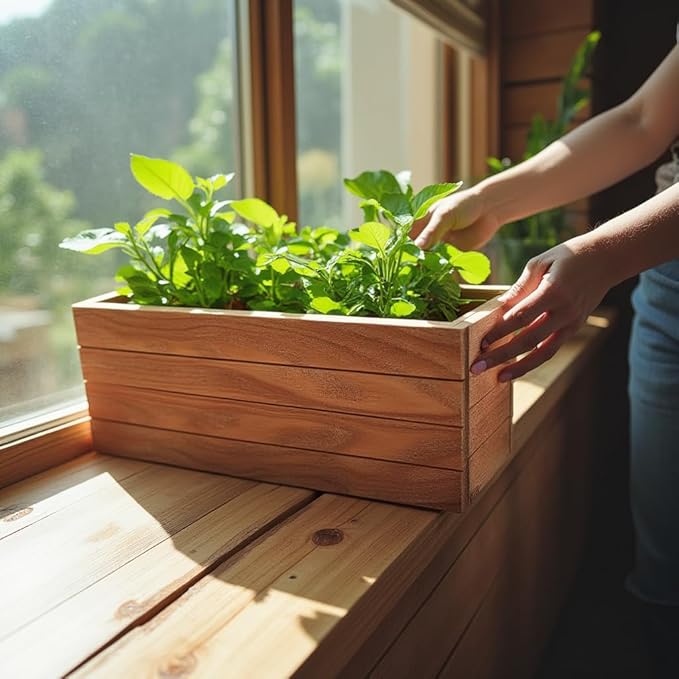 Handmade Cedar Wood Planter Box – Custom Small Indoor Outdoor Window Herb Box with Drainage Hole – Rustic Kitchen, Living Room, or Wedding Decor – Made in USA – Wood Flower or Plant Holder (32")