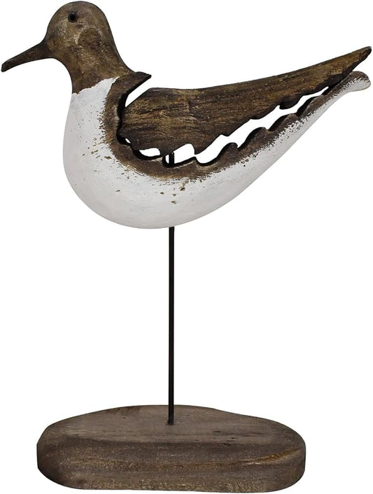 Aecipl Wooden Sea Bird Statue Seagull On Stand Decor Nautical Coastal Birds Sculpture Indoor Outdoor Animal Figurine Beach Themed Decoration Rustic Home Art for Bedroom Garden (B)