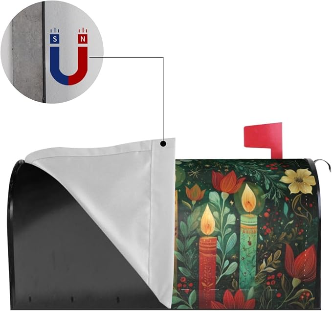 Christmas Candles Mailbox Covers Magnetic Letterbox Covers 21x18 Inch for Garden Outdoor Decoration