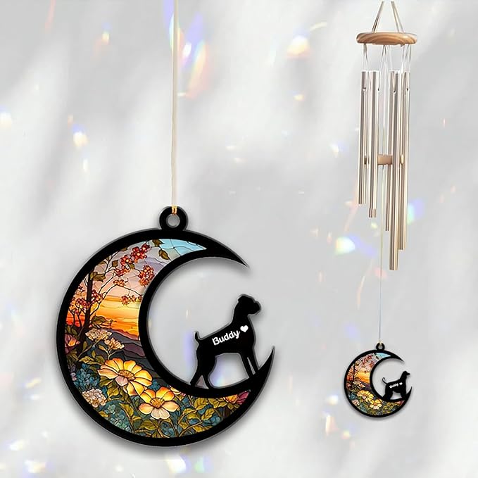 Boxer Sun Catcher Wind Chime, Custom Sunflower Suncatcher Dog Memorial Wind Chime, Dog Loss Gift, Dog Sympathy Gift, Pet Loss Suncatcher, Outdoor Garden Decor