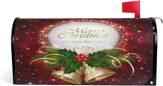 ALAZA Christmas Bells and Holly Berries Magnetic Mailbox Cover Standard Size for Garden Yard Outdoor Decorations-18 x 20.8"