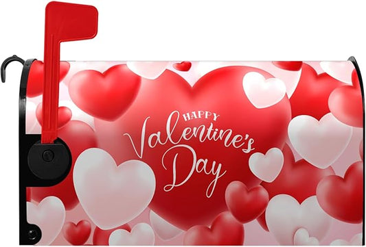 Happy Valentine's Day Mailbox Cover Love Hearts Magnetic Mailbox Covers Red and Pink Sweet Heart Mailboxs Wraps Valentine Post Letter Box Cover Standard Size 21" x 18"