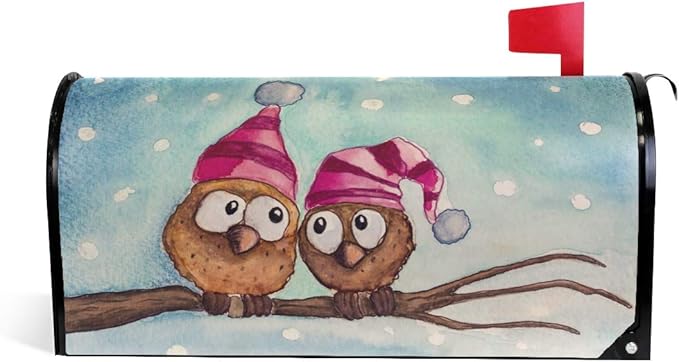 ALAZA Winter Snow Owl Birds On Christmas Magnetic Mailbox Cover Standard Size for Garden Yard Outdoor Decorations-18 x 20.8"