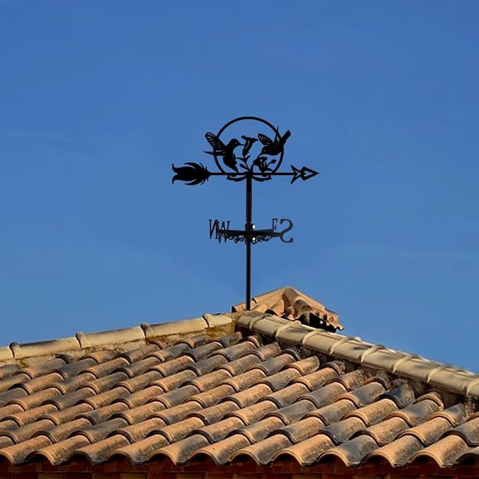 SUPERDANT Hummingbird Weather Vane Wrought Iron Wind Vane Flowers Garden Weathervane Wind Direction Indicator for Outdoor Roof Yard Decoration