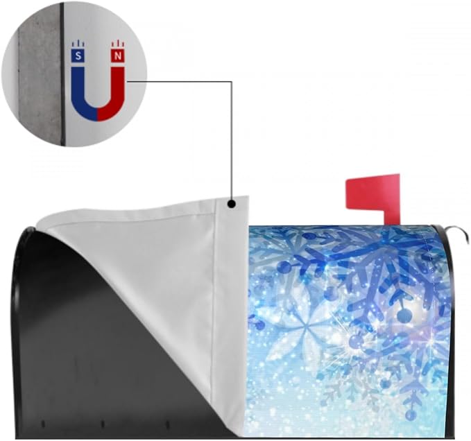 Winter Snowflakes Mailbox Cover Magnetic, Xmas Blue White Falling Snow Waterproof Mailbox Wrap Post Cover for Yard Garden Outside Home Seasonal Decor, Standard Size 21x18 Inch