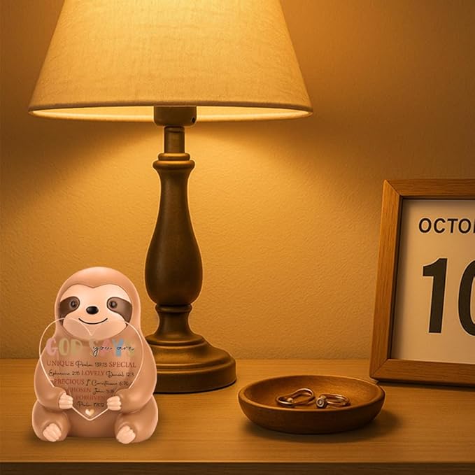 Sloth Figurine Gift with Heart Acrylic Plaque, Christian Affirmation Collectible Figurine, Positive Gifts for Women Sister Friends Family Desk Decor YSS5
