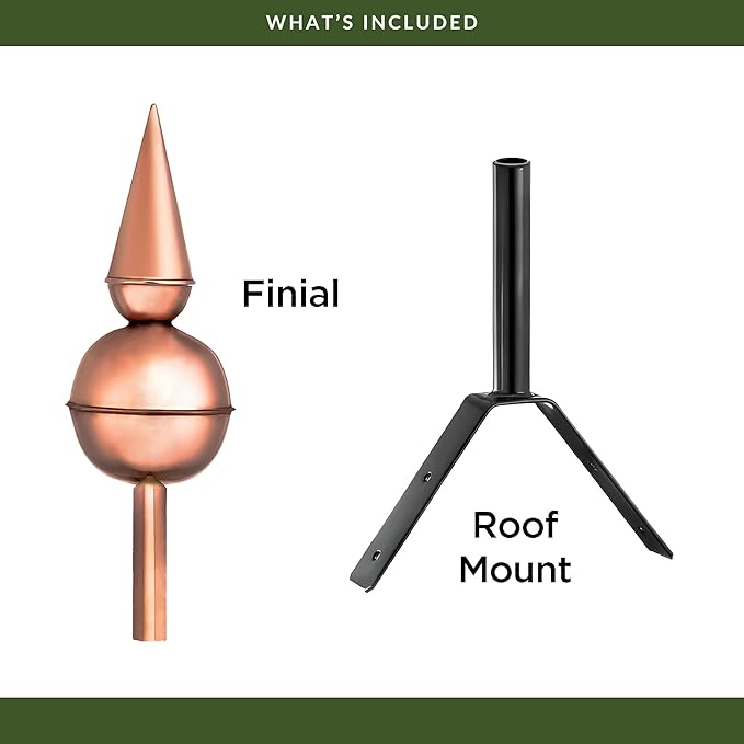 Good Directions 700 Avalon Pure Copper Rooftop Finial with Roof Mount, Polished Copper