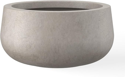 Kante 19.6" Dia Round Concrete Planter, Cement Plant Pots with Drainage Hole and Rubber Plug for Outdoor Indoor Garden Home, Modern Curvaceous Design, Weathered Concrete