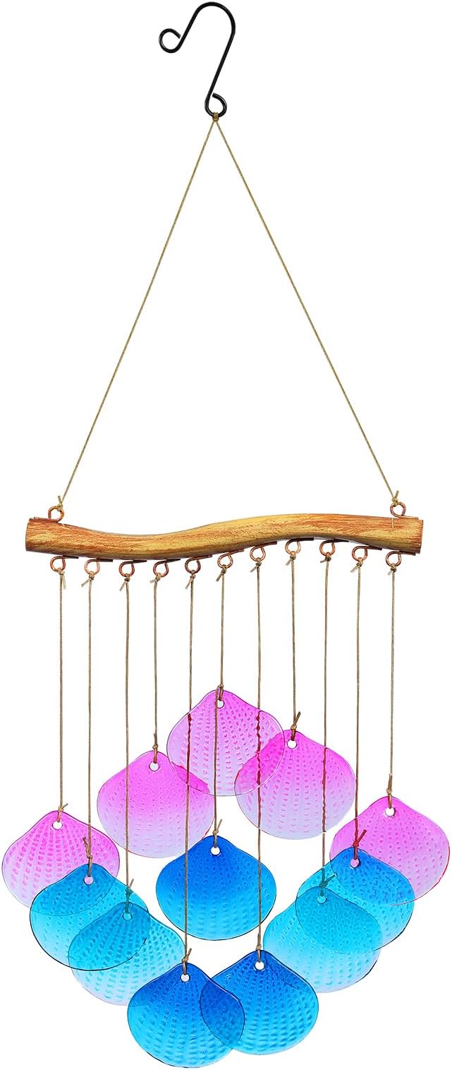 Glass Shell Wind Chimes for Outdoor Decor -Durable Windchimes for Garden, Porch, and Outside Spaces, Unique Handmade Outdoor Wind Chimes, Yard Decorations