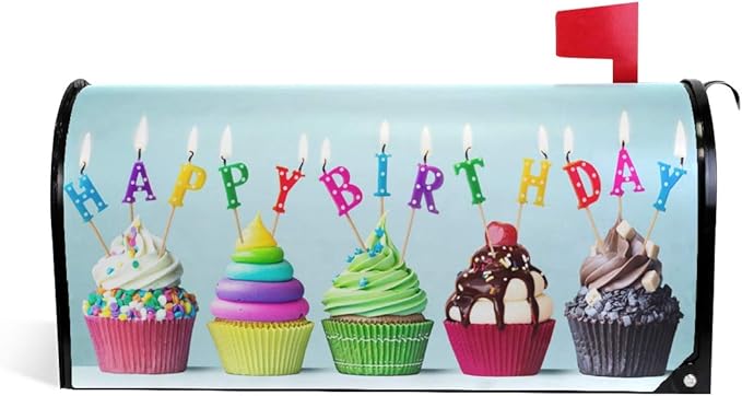 ALAZA WOOR Colorful Happy Birthday Cupcakes Magnetic Mailbox Cover MailWraps Garden Yard Home Decor for Outside Standard Size-18"x 20.8"