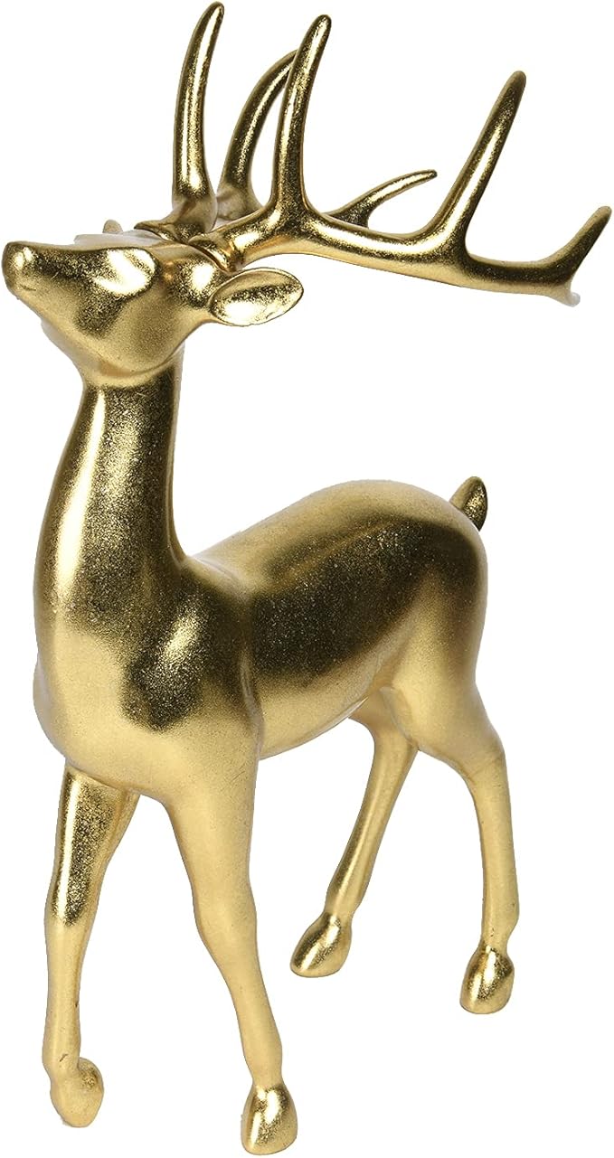 Newman House Studio Gold Reindeer Christmas Decoration Indoor - Large Christmas Reindeer Decor Statue 10.6 * 6.5 * 17.4 Inch