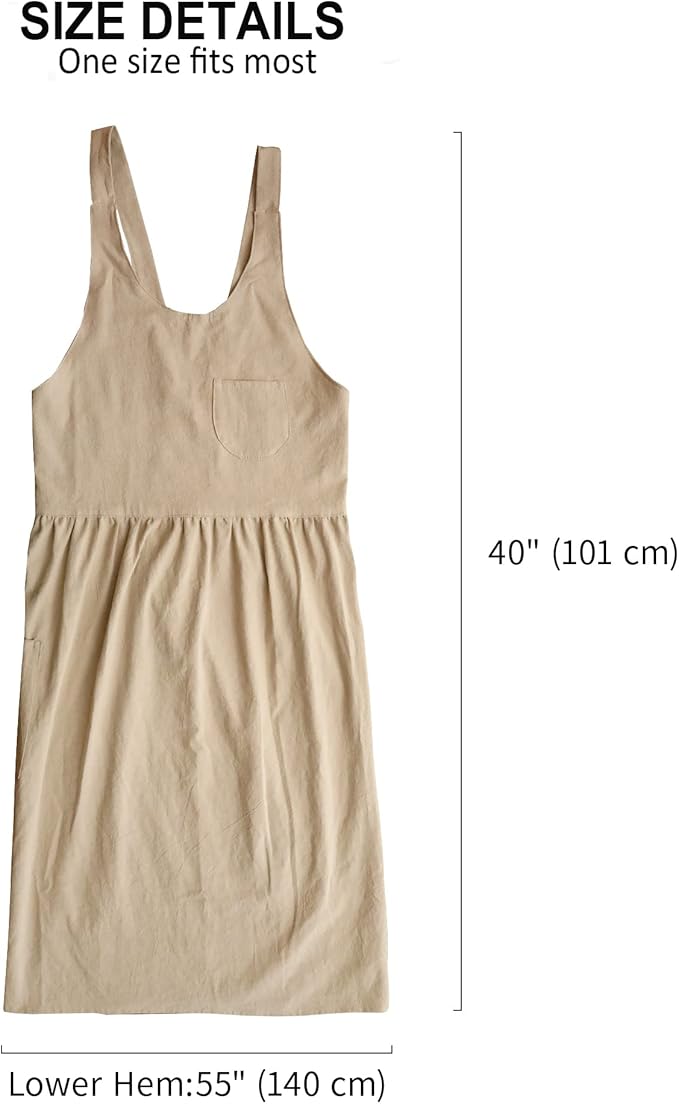 HANEE Cross Back Aprons for Women with Pockets | Japanese Style Cotton Apron | Cute Pinafore Smock for Kitchen etc (6 Colors)