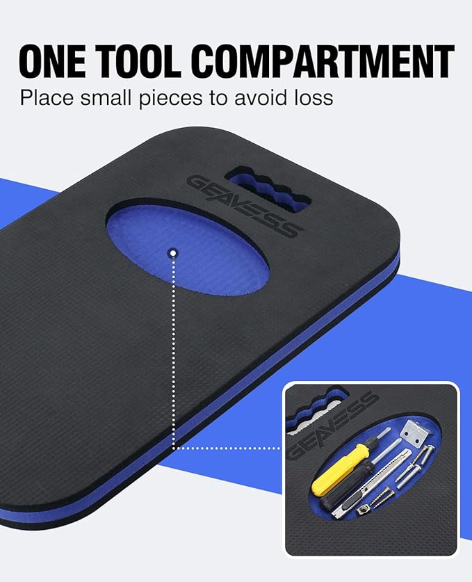 1.1" Extra Thick Kneeling Pad Mechanic Mat with Handle & Tool Compartment, Soft Foam Knee Cushion for Gardening, Garage Work, Workshop Repairing, Yardwork (18.7" x 12.4", Black & Blue)