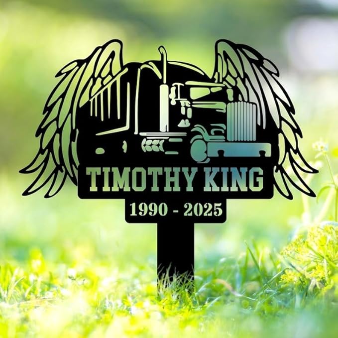 Custom Trucker Memorial Sign – Semi Truck Driver Memorial Stake, Sympathy Grave Marker, Remembrance Plaque (Trucker Memorial)