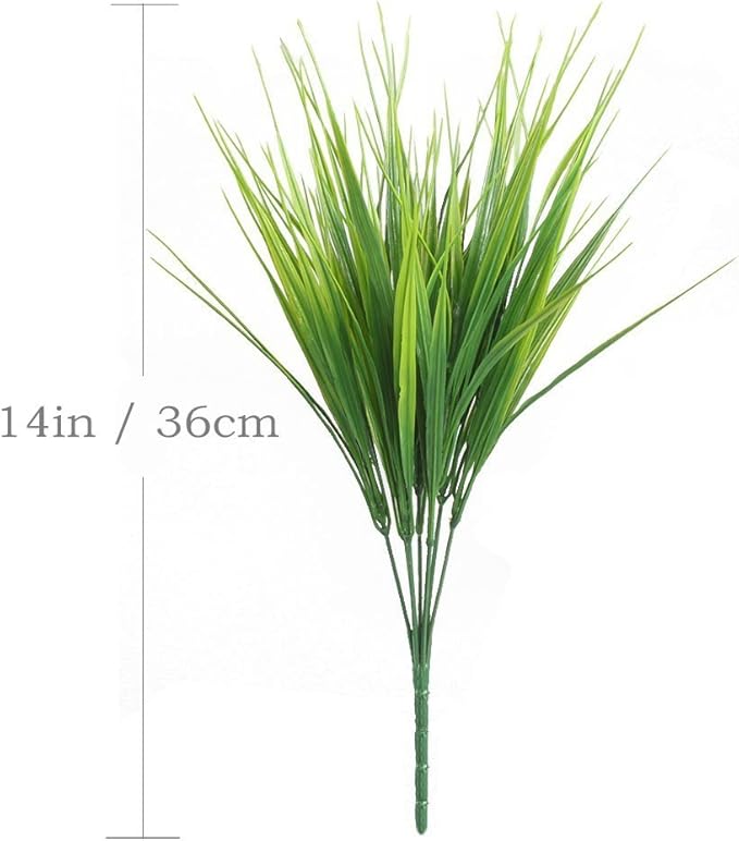 CATTREE Artificial Shrubs Bushes, Plastic Wheat Grass Green Leaves Fake Plants Wedding Indoor Outdoor Home Garden Verandah Kitchen Office Table Centerpieces Arrangements Christmas Decoration 4 pcs