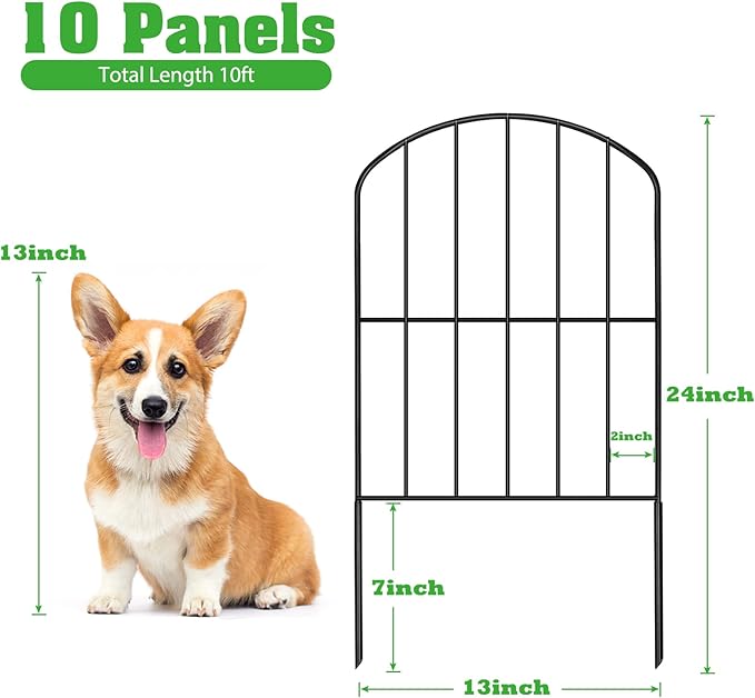 OUSHENG Decorative Garden Fence Fencing 10 Panels, 10ft (L) x 24in (H) Rustproof Metal Wire Border Animal Barrier for Dog, Flower Edging for Yard Landscape Patio Outdoor Decor, Arched