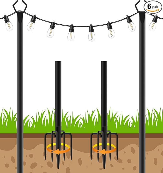 2 Pack String Light Poles, Outdoor String Light Pole 10ft Forked Metal Light Pole with Adjustable Outdoor Light Stand, Deck, Backyard, Garden, Wedding, Rustproof and Sturdy with Hooks