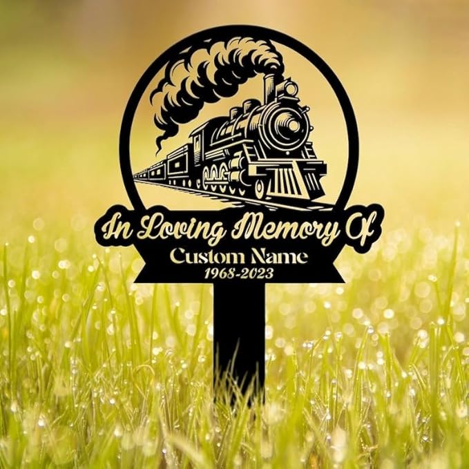 Personalized Train Driver Memorial Plaque Stake – Heartfelt Tribute, Sympathy Grave Marker, Remembrance Plaque (Train Memorial)